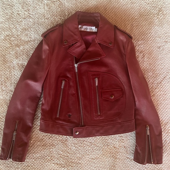 Dior Jackets & Blazers - Christian Dior Burgundy Biker Leather Jacket Sz FR 34 US 2